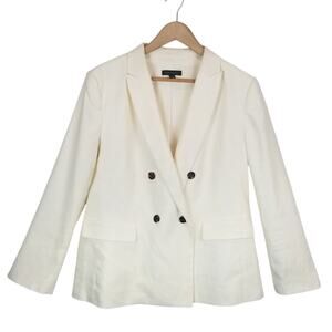 Ann Taylor Women's Ivory Linen Blend Double Breasted Blazer Size 16